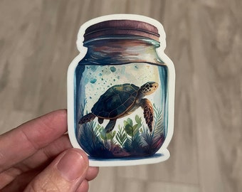 Sea Turtle in Mason Jar Vinyl Sticker – Water Resistant Decal