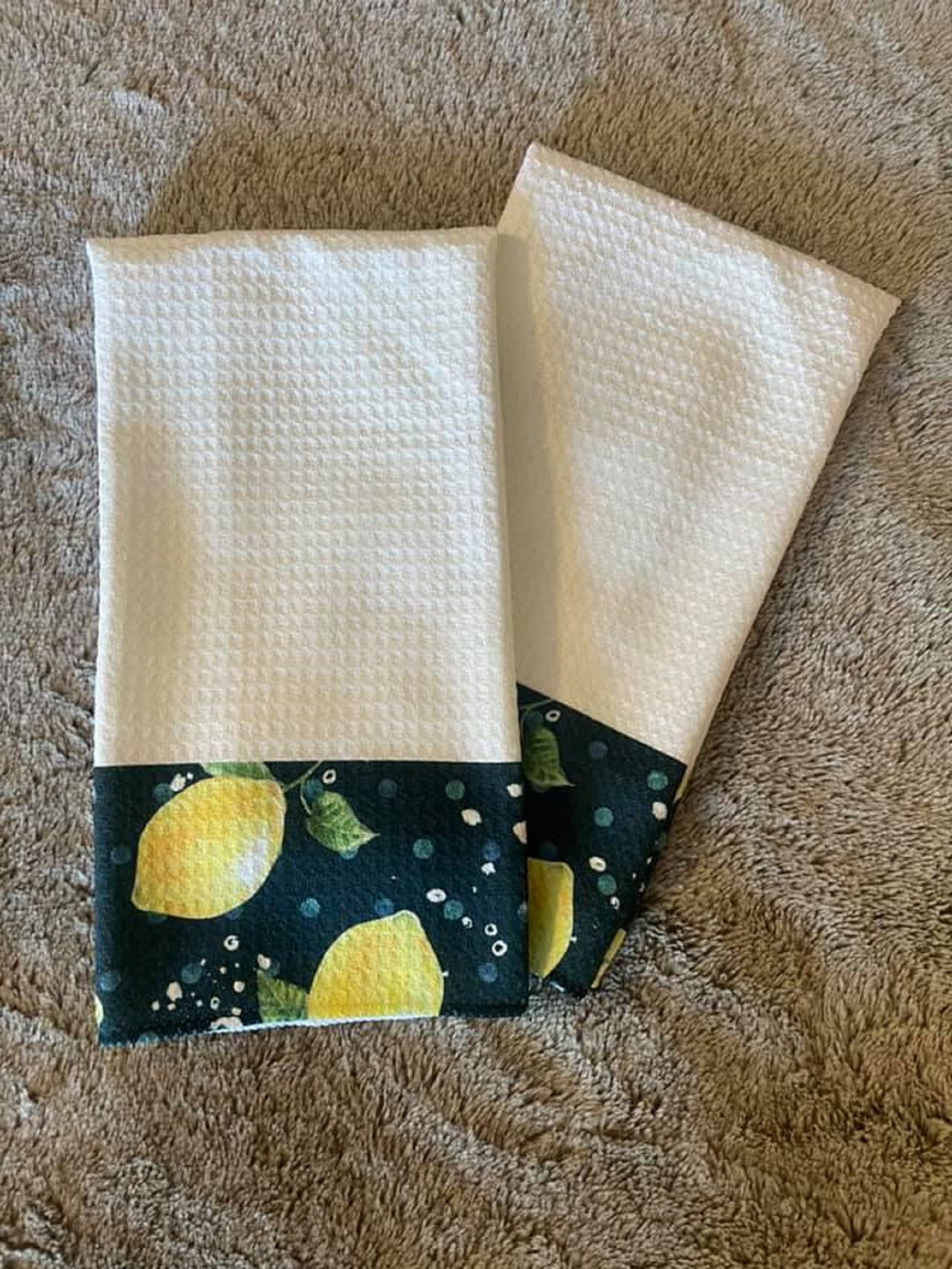 Lemon Pattern Navy Blue Kitchen Towel