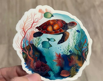 Sea Turtle Vinyl Sticker – Ocean Reef Die Cut Decal