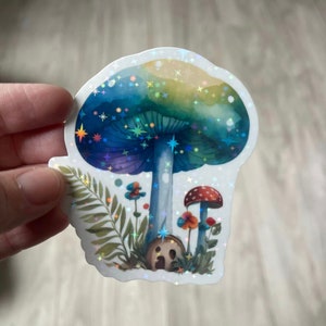 Fairy Mushroom House Holographic Die Cut Vinyl Sticker - Fairy House Sticker - Holographic Rainbow Mushroom Sticker - Mushroom Decal