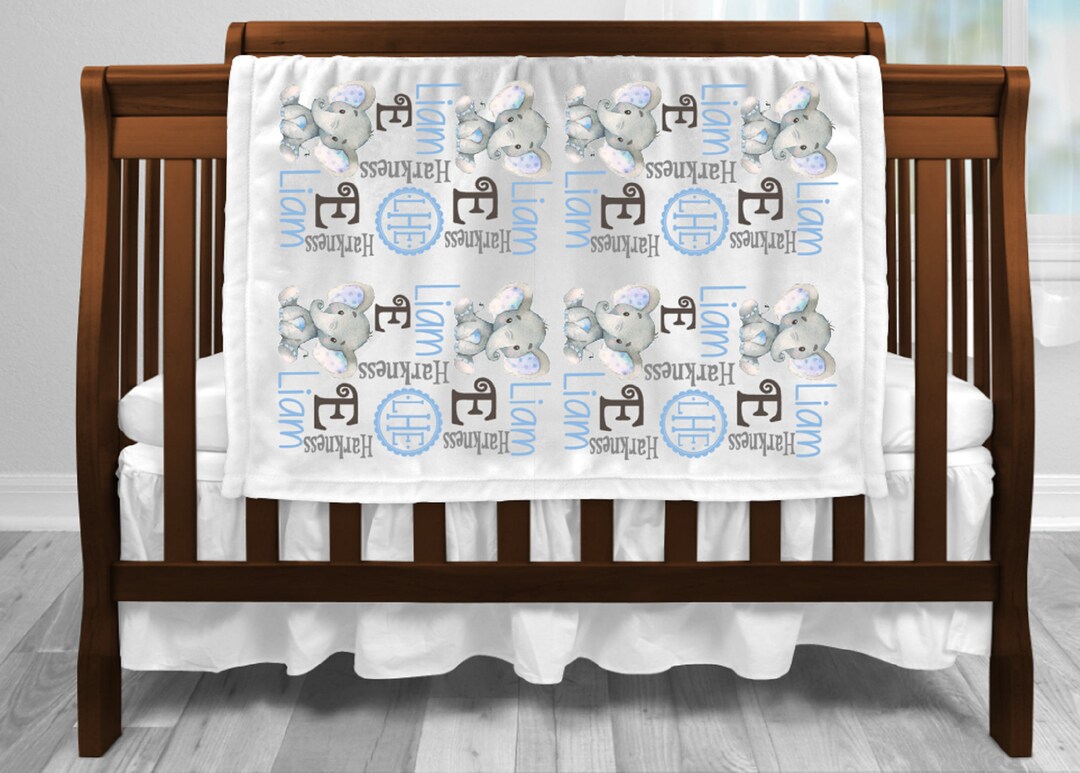 Baby Boy Blanket, Baby Boy Elephant Blanket, Personalized Baby Boy