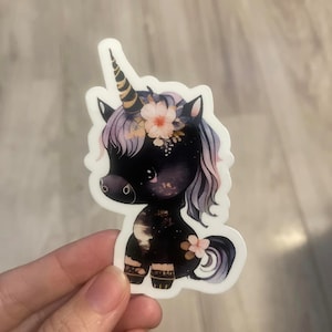 Black Unicorn Vinyl Sticker- Unicorn Vinyl Sticker -Unicorn Laptop Sticker - Notebook Sticker - Girls Unicorn Sticker - Goth Unicorn sticker