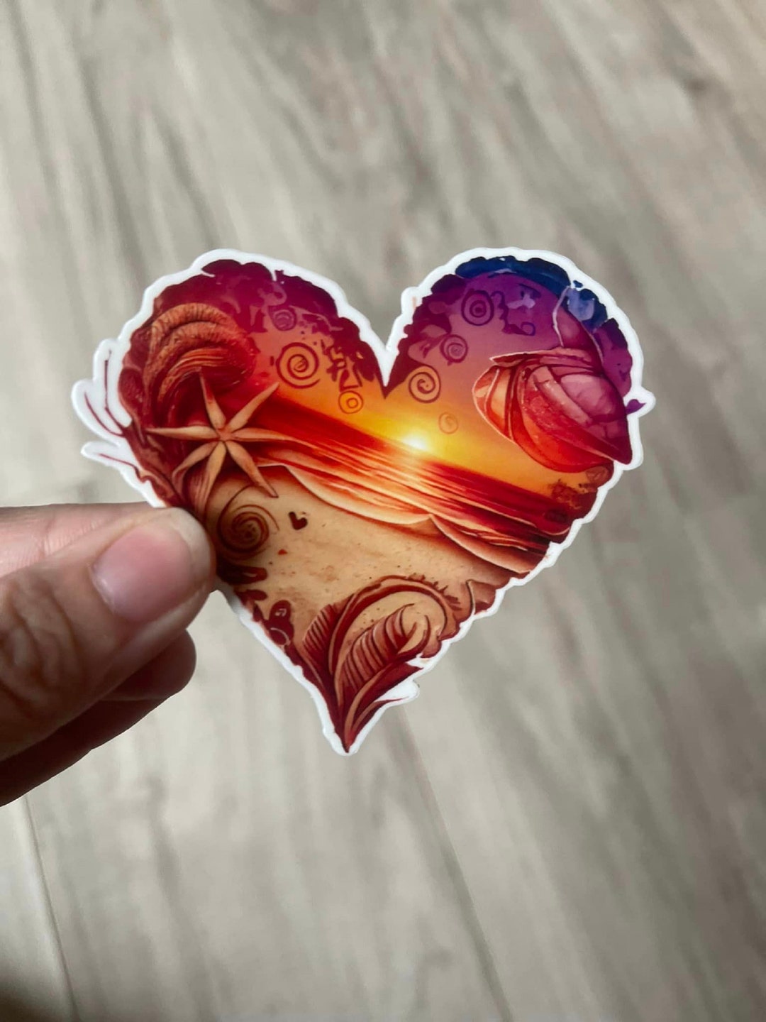 Ocean Waves Sunset Vinyl Sticker, Beautiful Watercolor Beach Vinyl