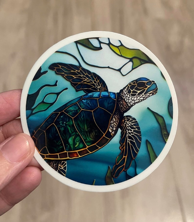 Sea Turtle Stained Glass Vinyl Die Cut Sticker - Sea Turtle Sticker ...