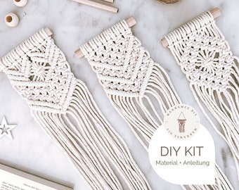 3er Set Mini Makramee DIY Kit, inkl. Video, Bastelset, Starter-Kit für eine Makramee Geschenk Boho Deko Weihnachten Deko
