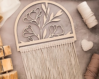 Makramee DIY Set „Martina“ – Wanddeko mit Holzrahmen & Garn | Boho Blumen Wandkunst zum Selbermachen