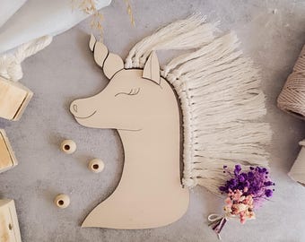 Makramee DIY Set Einhorn Wanddeko | Bastelset Kinder Mädchen | Kreativset Boho Einhorn | Holz Deko Kinderzimmer selber machen
