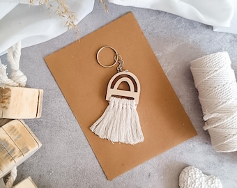 Makramee DIY Set Regenbogen Schlüsselanhänger | Bastelset Kindergeburtstag | Makramee Kit Anfänger | Geschenkidee DIY