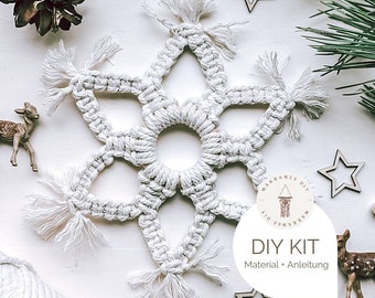3er oder 5er Set Makramee Sterne DIY Kit, inkl. Video, Bastelset, Starter-Kit für eine Makramee Geschenk Boho Deko Weihnachten Deko