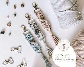DIY Kit - Set of 3 Macramé Keychain, Macramé DIY Kit incl. Video | Gift, Boho | DIY keychain, different colors