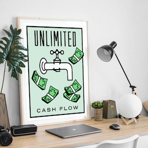 Abstract Monopoly Art Print | Minimalistic Design of Water Works | Unlimited Cash Flow Wall Art