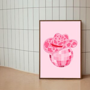 Pink Disco Ball Cowboy Hat Digital Print | Western Glam Wall Art