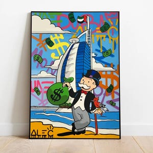 Stampa Monopoly - Arte in stile graffiti astratto / Tema sacchi di denaro Dubai / Download digitale