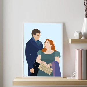 Bridgerton | Collin and Penelope | Digital Download  | Hand drawn | Wall Art | Blue