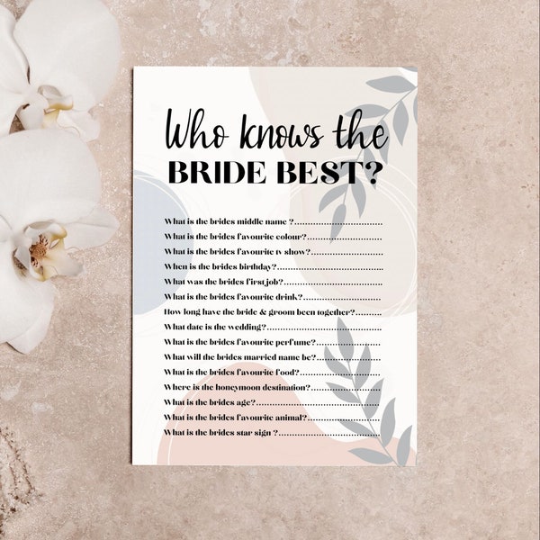 Who knows the bride best? |Hen party game | Hen party decoration | Boho Bride | A6 | Bachelorette Party