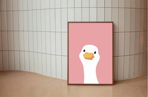 Pink Goose Digital Print | Minimalistic Cartoon Style | Funky Wall Art for Modern Decor