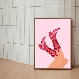 Pink Cowboy Boots Digital Print | Western Chic Wall Art
