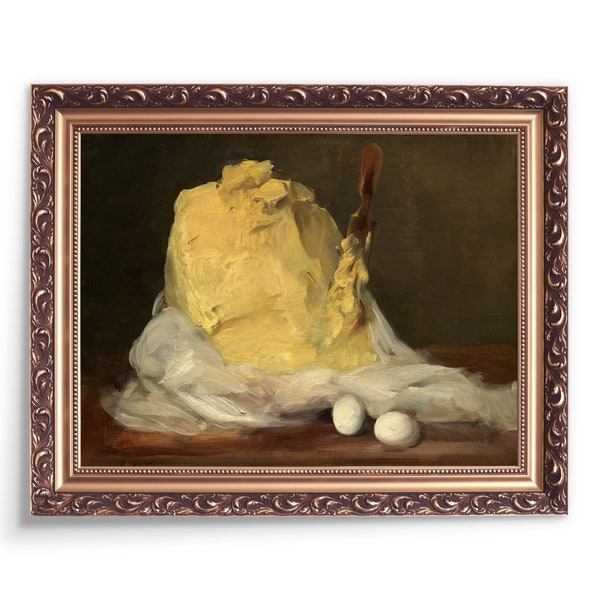 Butter & Eggs vintage oil painting digital art print, antique country wall art, mound of butter