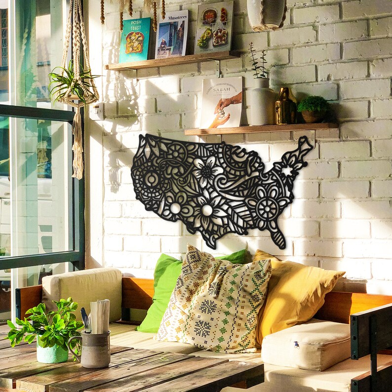 Map of United States Metal World Map Metal Wall Art Wall | Etsy