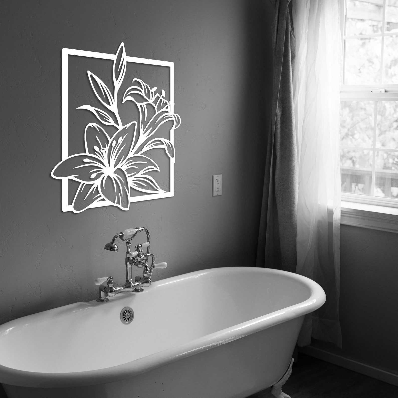 White Lily Flower White Wall Decor Floral Wall Art Metal Etsy