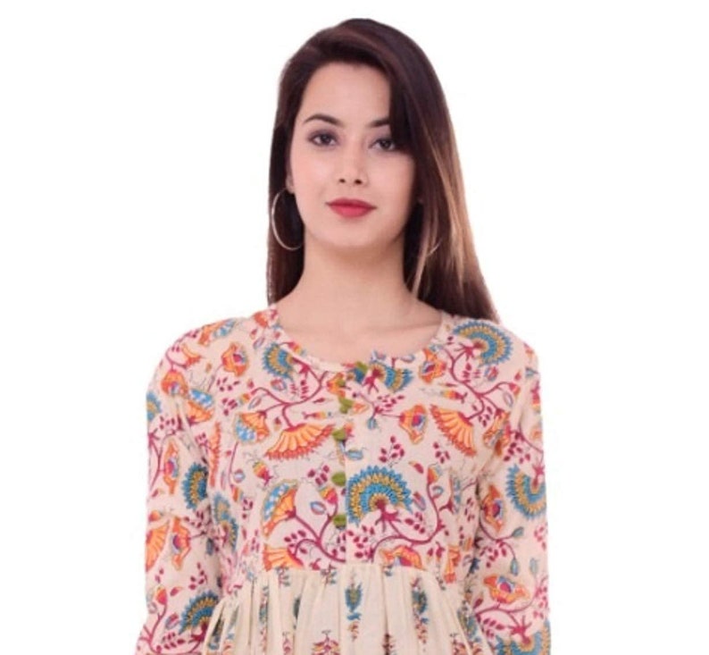 EthnicWearCollection Presents Multicolor Cotton Rajasthani Jaipuri Traditional Ethnic Latest Long Kurti Kurta Dress for Women