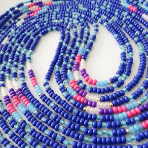 Tie On Blue Waist Beads, Bright Colorful Body Jewelry, Handmade Gift For Women, Seed Bead Waist Chain, Beads, African Waist Beads
