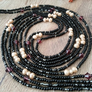 Crystal Belly Beads| Black Waist Beads| Women Belly Beads| Black Belly Beads| Plus Size Belly Beads| Tie On Waist Beads| Handmade Waist Bead