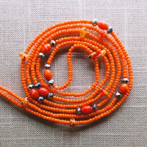 Orange Waist Beads | Coral Gemstone | Tie On Waist Beads | Handmade Body Beads | African Waist Beads| Plus Size Waist Beads | Weight Tracker