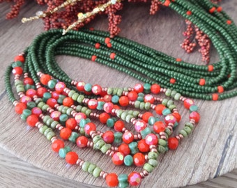 Green Body Beads | Crystal Belly Chain | Handmade Jewelry | African Waist Beads | Tie On | Plus Size | Weight Tracker