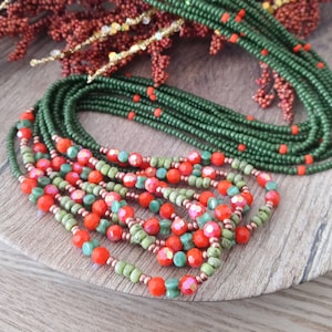 Green Body Beads | Crystal Belly Chain | Handmade Jewelry | African Waist Beads | Tie On | Plus Size | Weight Tracker
