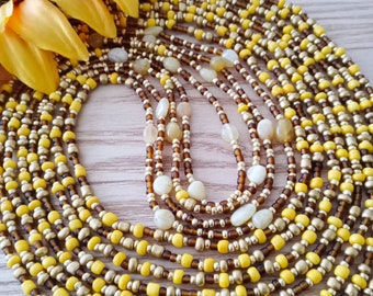 Waist Beads, 2 Pcs Belly Bead Set, Belly Chain, Ivory Brown  display picture 1