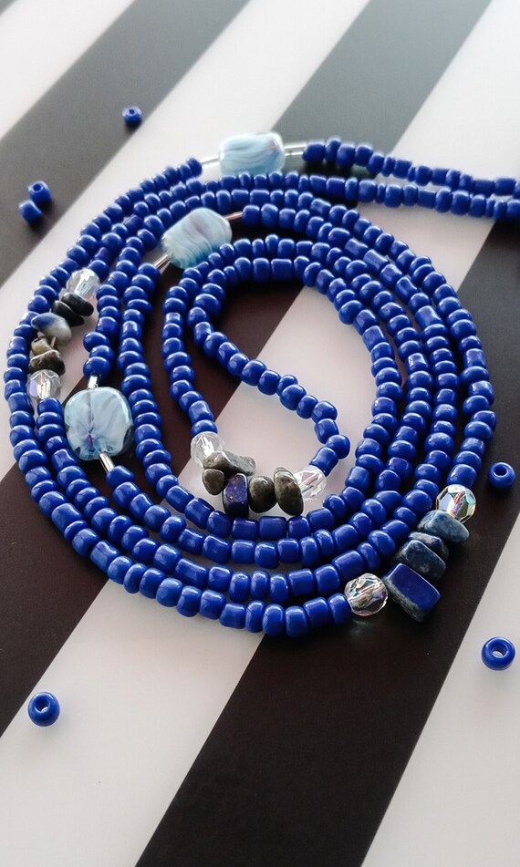 Blue Lapis Waist Beads Adjustable Tie on Body Jewelry Weight Tracker for Weight Loss African Waist Beads Etsy