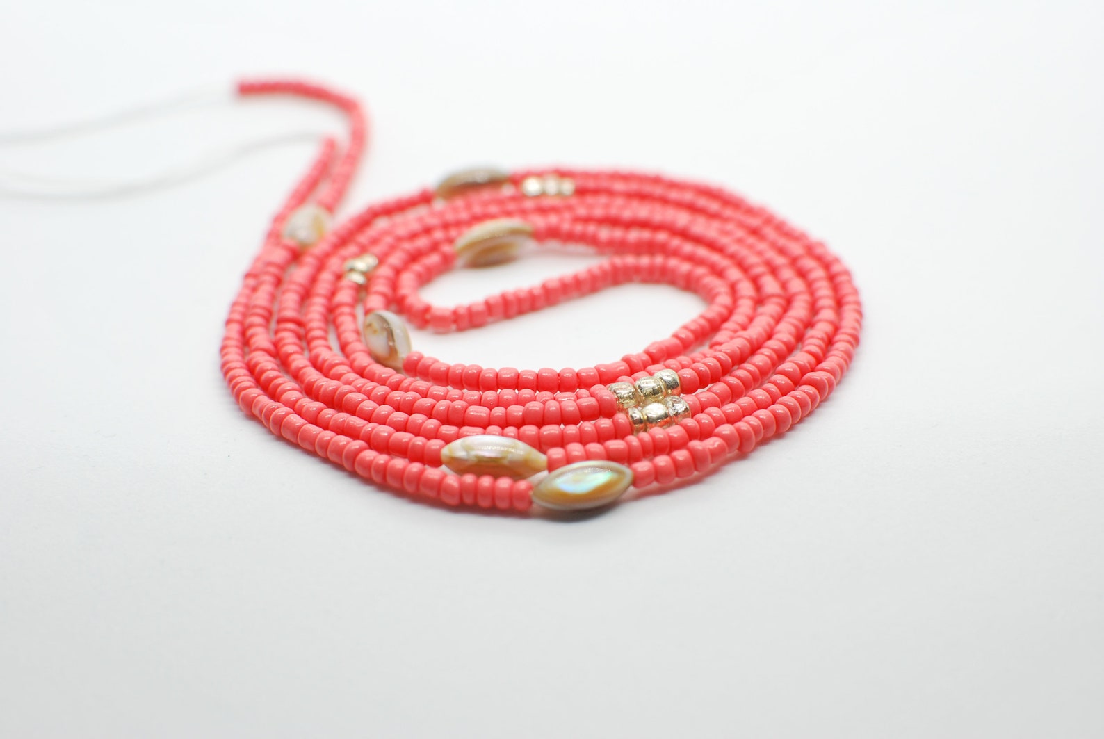 Pink Coral Waist Beads accented w/ Shell and Silver Beading Etsy