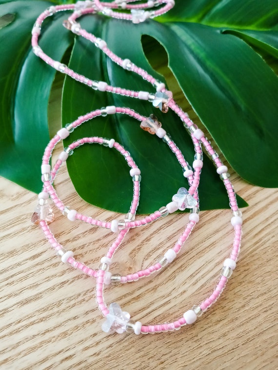 Pink Belly Beads Pink Waist Beads Butterfly Waist Beads Tie on Waist Beads African Waist Beads Plus Size Waist Beads Etsy