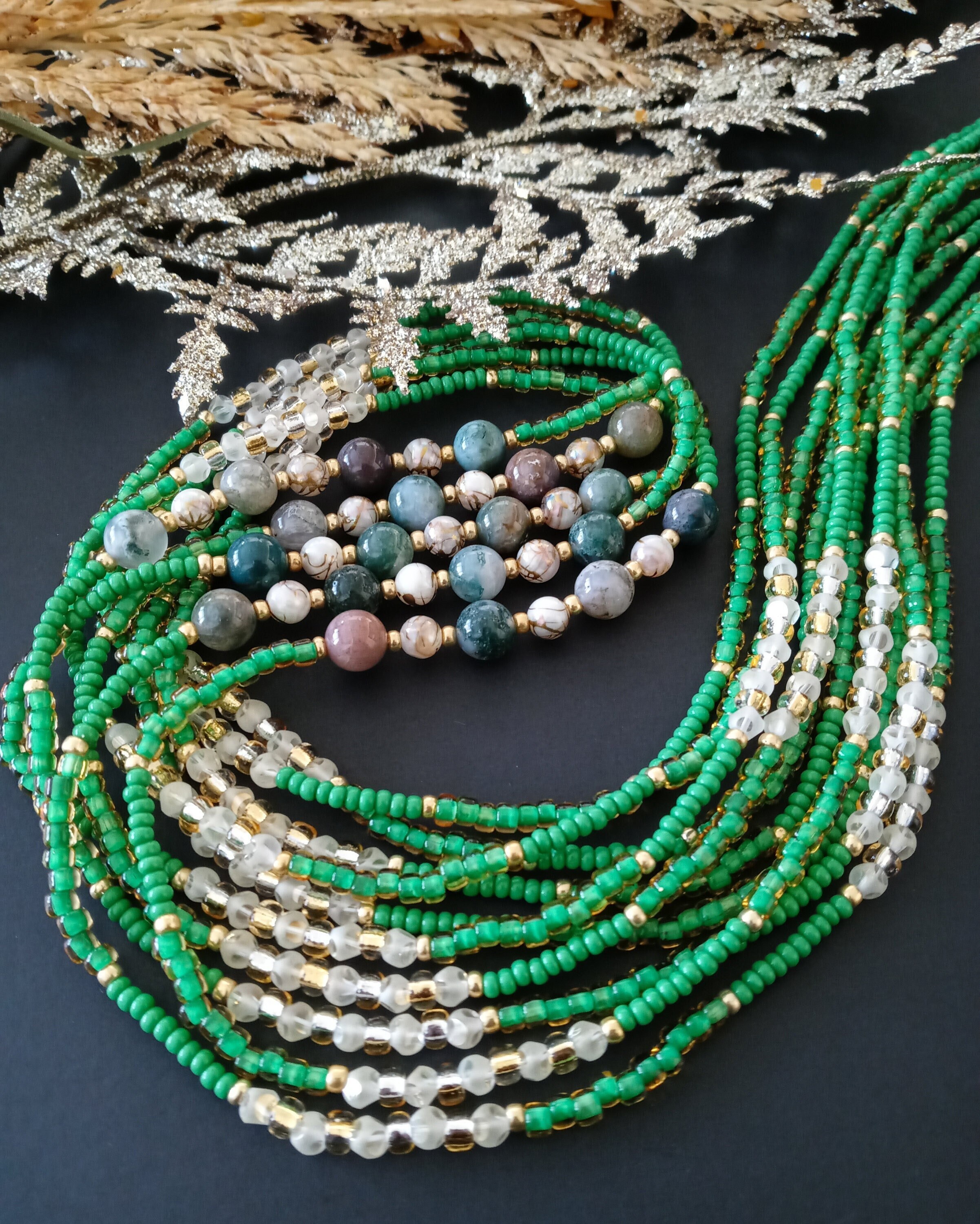 Green Body Beads| Green Belly Beads| Crystal Belly Beads  display picture 3