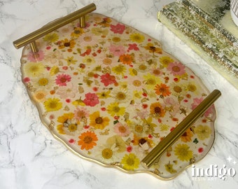 Colorful Resin Flower Tray - Ideal as Serving Tray, Vanity Tray and as a Unique Handmade Gift