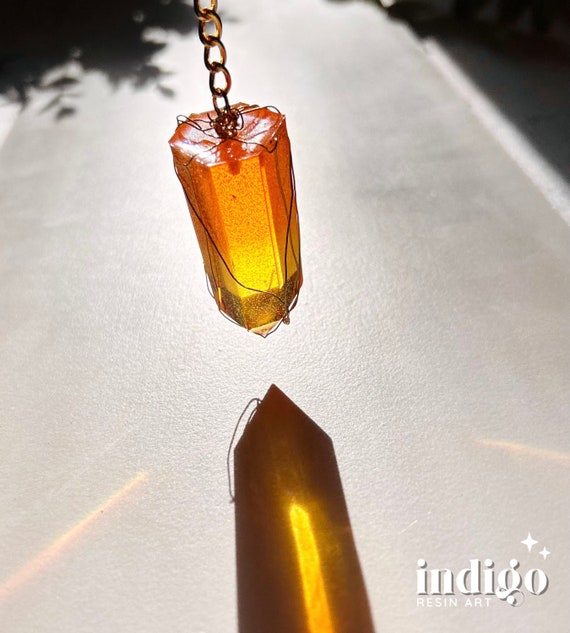 Yellow Orange Ombre Crystal Keychain Resin Gemstone Keychain