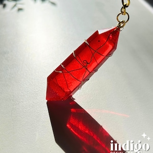 Red Crystal Keychain - Handmade Gifts - Resin Crystal Keychain With Gold Wire Design - Colorful Gemstone Keychain