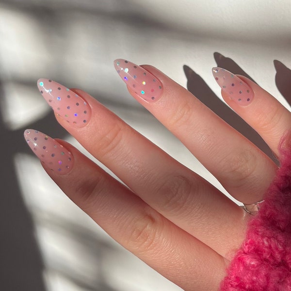 CHARLOTTE Press On Nails - Holographic Polka Dot - set of 10 luxury made to order nails