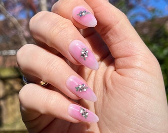 JEAN Press On Nails - Sparkly Gem Flowers - set of 10 luxury made to order nails