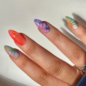 KIKI Press On Nails - Multicolour Tie-Dye - set of 10 luxury made to order nails
