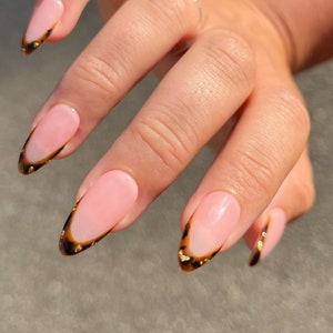 PHOEBE Press On Nails Tortie Skinny French set of 10 luxury made to order nails image 1