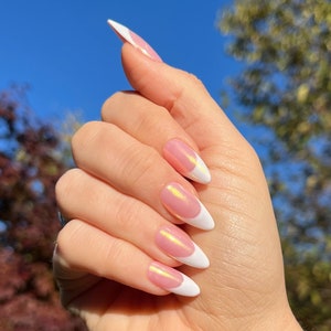ARABELLA Press On Nails - Gold Chrome Glazed French - set of 10 luxury made to order nails