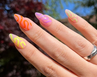LOLA Press On Nails - Neon Swirls - set of 10 luxury made to order nails