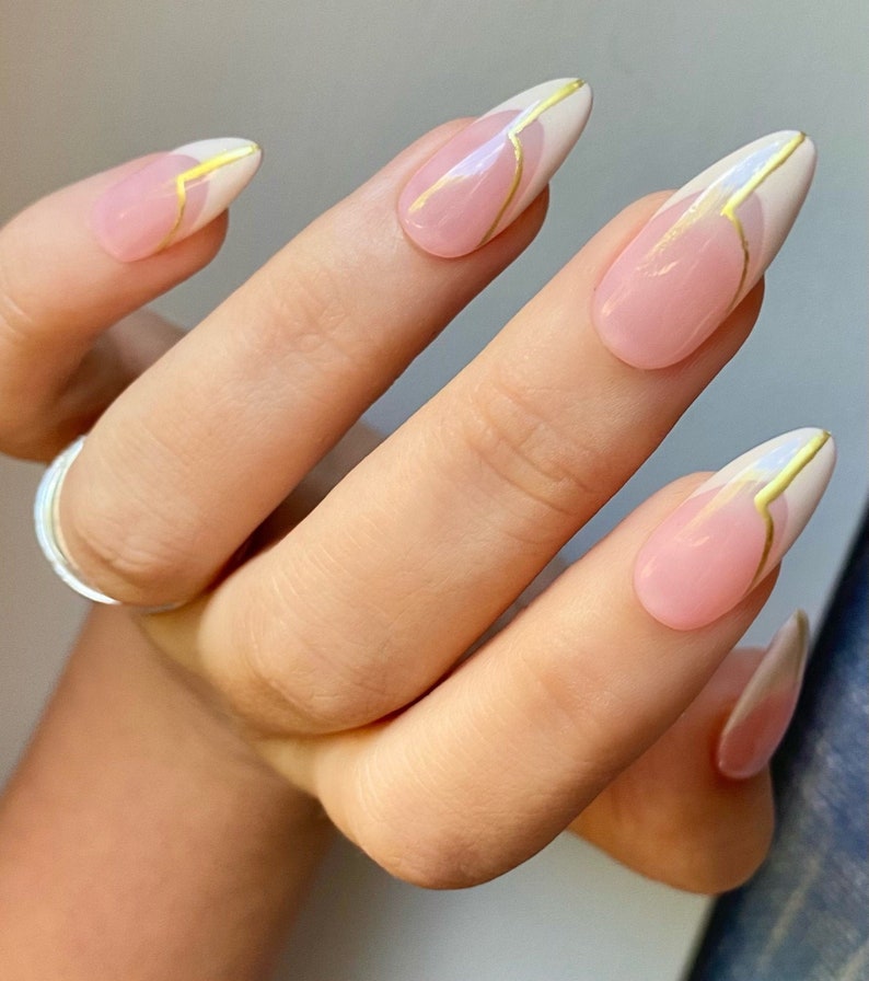 ISABELLA Nude and Gold French set of 10 luxury made to order nails image 1