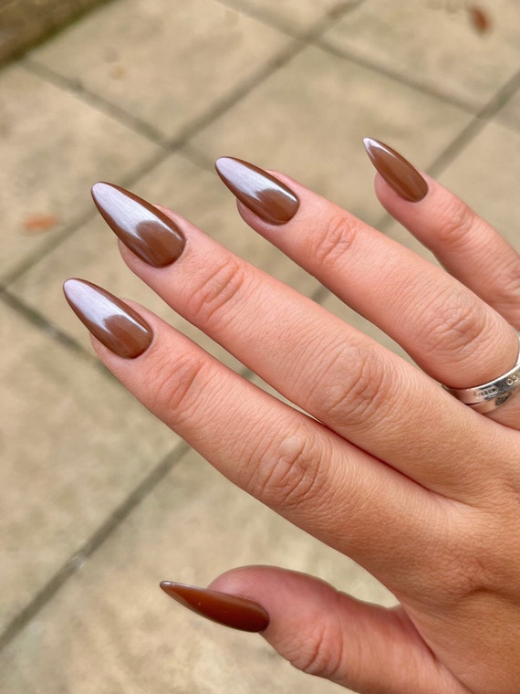 WHITNEY Press on Nails Chocolate Glazed Donut Set of 10 Etsy