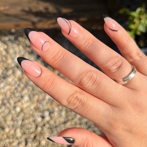 MAYA Press On Nails - Black Alternative French - set of 10 luxury made to order nails