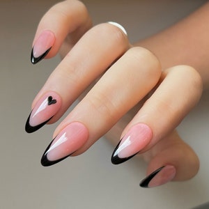 Uñas postizas ANASTASIA - French negras - juego de 10 uñas de lujo hechas a pedido