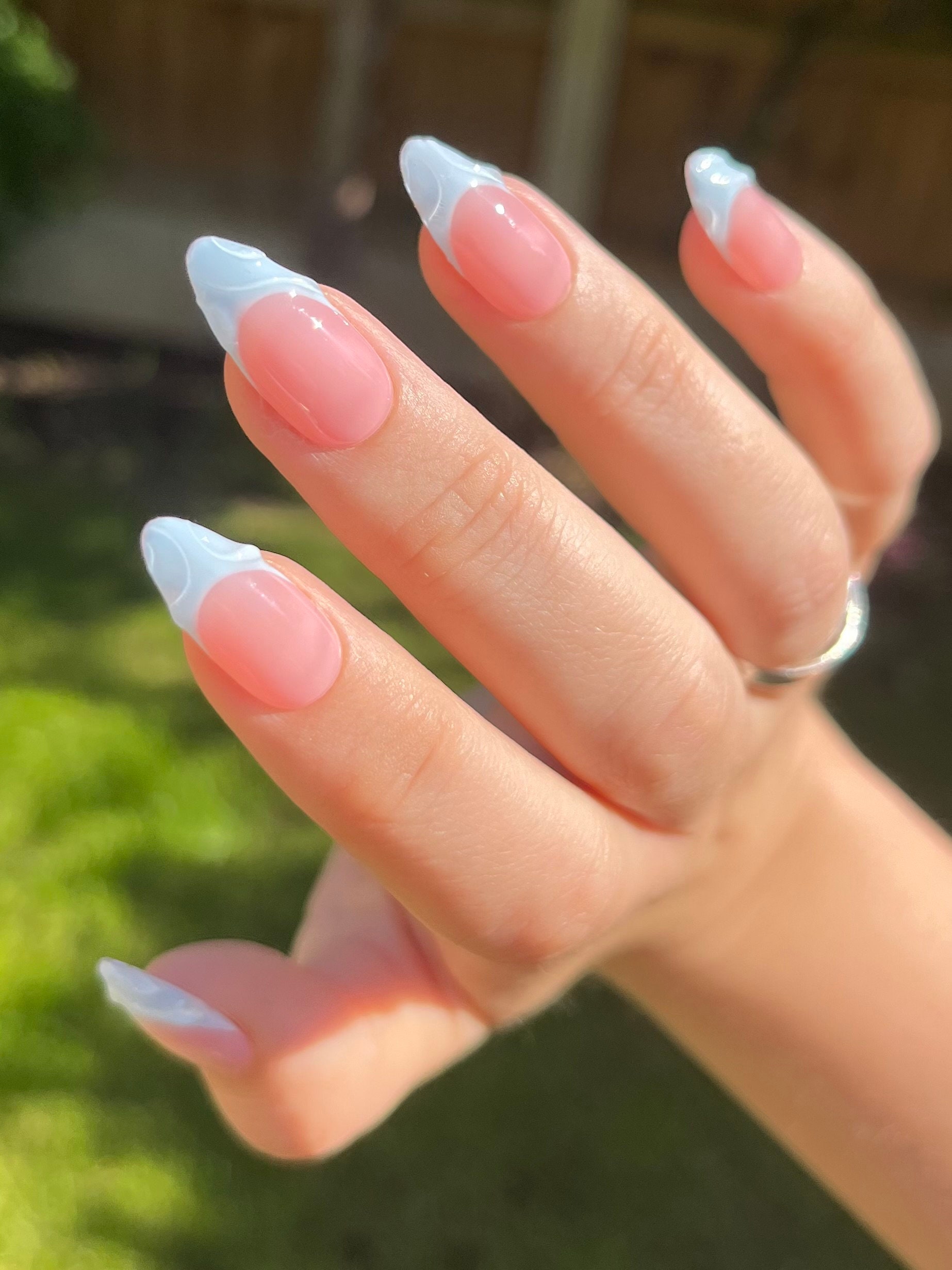 NOVI Press on Nails - Baby Blue 3D French - Set of 10 Luxury Made
