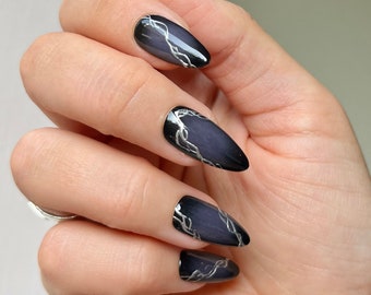 RAYNE Press On Nails - Black and Silver Aura nails - set of luxury 10 made to order nails